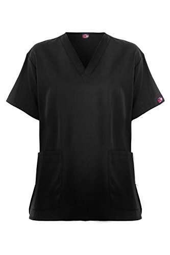 MediFit Women's Basic Solid V-Neck Color Contrasting Dual Pocket Medical Top