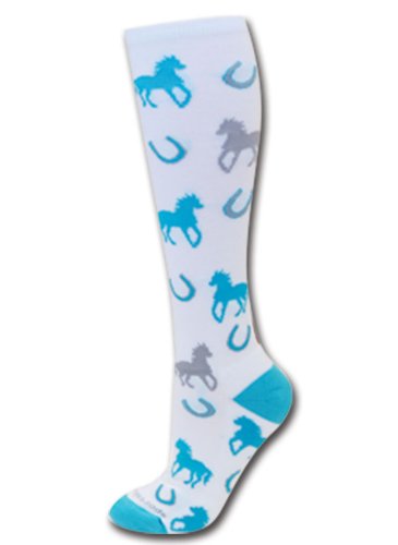 Sports Katz Equestrian Socks White/Turquoise/Gray M/L