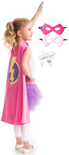 Little Adventures Pink Hero Lightning Cape and Mask Costume Age 3-8 with Hairbow