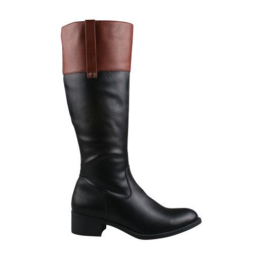 REFRESH ALTO-03 Women's Low Heel Side Zip Knee High Simple Comfort Riding Boot