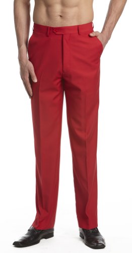 CONCITOR Men's Dress Pants Trousers Flat Front Slacks RED