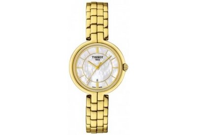 

Tissot Flamingo Quartz White Mother of Pearl Dial Yellow Gold Plated Ladies Watch T0942103311100
