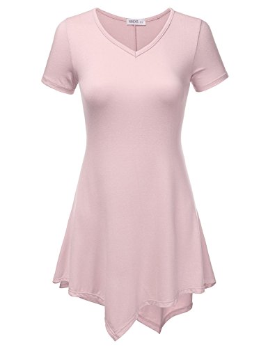 NINEXIS Women's Basic Short Sleeve V-neck Tunic Top with Asymmetric Hem