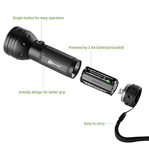 JuzihaoLEDnMUVUltravioletBlacklightFlashlightLightTorch,SpotScorpions,PetUrine,CounterfeitMoney,BedBugs,Minerals,Leaks,AABatteriesIncluded