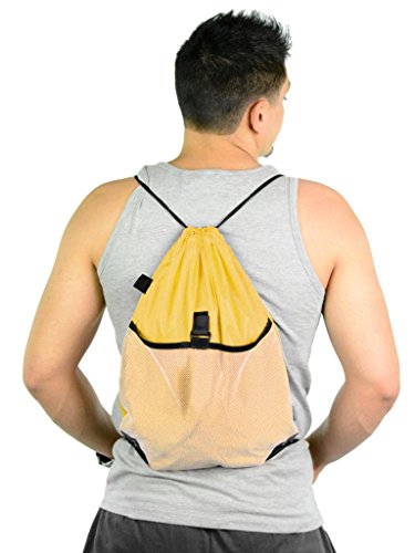 Mato & Hash Drawstring Cinch Bag Backpack With Mesh Pocket Polyester Tote Sack