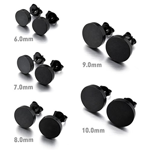 Men's 6~10mm Stainless Steel Stud Earrings Black Charm Elegant