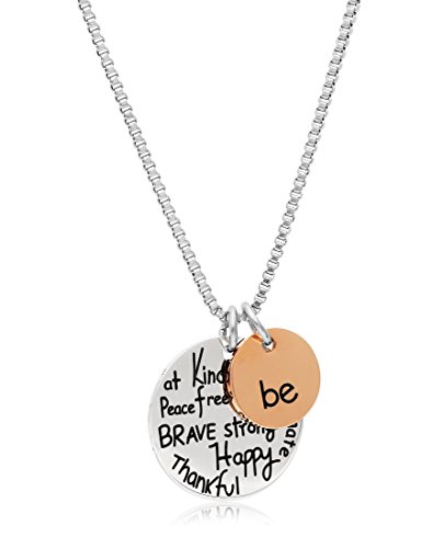 Stainless Steel Two-Tone Charm Necklace with Inspirational Pendant, 18