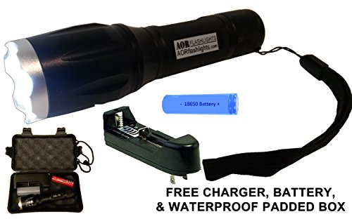 AOR Flashlights #AR107 Super Bright Tactical Cree Rechargeable Every Day Carry Tac Flashlight T6 LED High Lumen Super Zoom and 5 Modes Light Selector (Black)