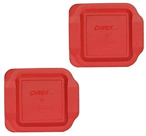 Pyrex Red Plastic Lid for 2 Quart 8-inch Square Baking Dish #222-PC (2-Pack)