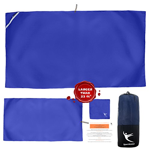 PREMIUM CAMPING - TRAVEL TOWEL, Set of 3 Microfiber Towels for Gym, Pool, Sports, Beach, FREE Mesh Bag, Quick Dry, Compact, Super Absorbent and Lightweight