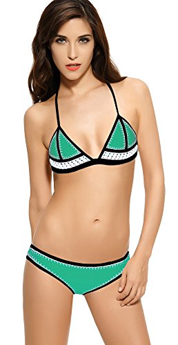Ebuddy Hand Sewn Crochet Blanket Stitch Neoprene Bra Top Hispter Bottom Bikini