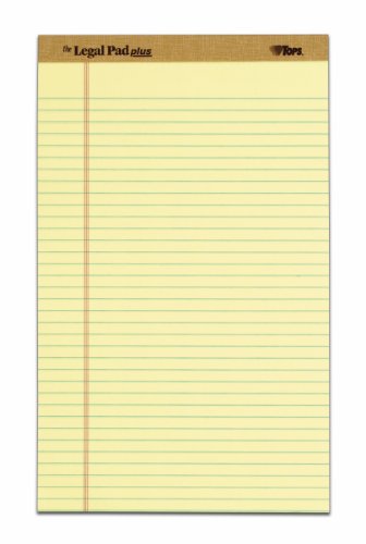 

TOPS The Legal Pad Plus Legal Pad, 8-1/2 x 14 Inches, Perforated, Canary, Legal/Wide Rule, 50 Sheets per Pad, 12 Pads per Pack (71572)