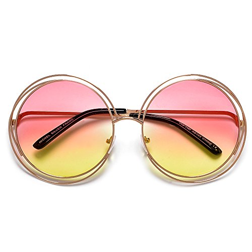 

Extra Large Boho Chic Multi Wire Metal Frame Women's Oversized Round 62mm Fashion Sunglasses