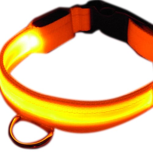 Zehui Orange Pet LED Flashing Light up Collar Mesh Yellow Nylon Night Safety Collar Size: M: 40-48cm Width: 2.5cm