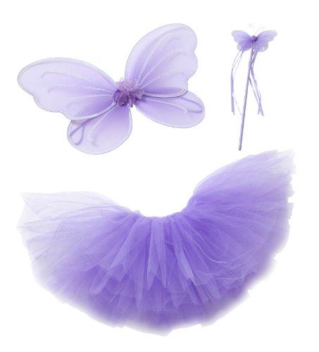 Purple Fairy Princess Tutu Wing Wand Set For Girls Dress up