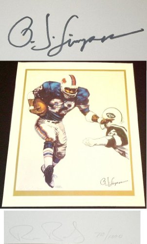 

OJ Simpson Autographed / Hand Signed Buffalo Bills 24x28 inch Lithograph Photo - also signed by the Artist