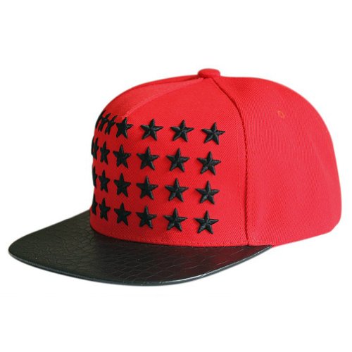 LOCOMO Star Embroidery PU Leather Crocodile Skin Pattern Snapback Cap FFH134RED