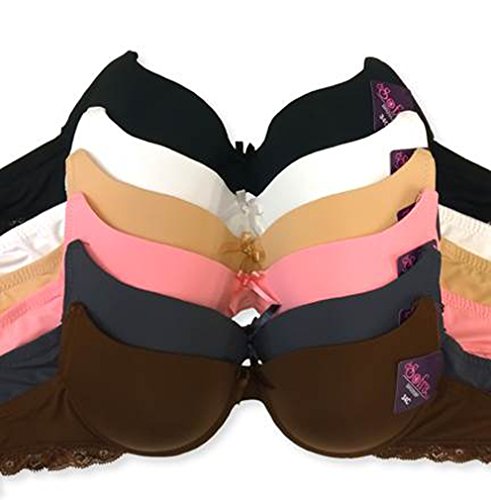 WHITE APPAREL Unlined Neutral Solid Color Demi Cup Laced Plain Bras (Pack of 6)