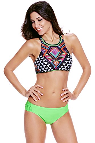 EVALESS Womens Tankini 2 Pieces High Neck Bikini Swimsuit