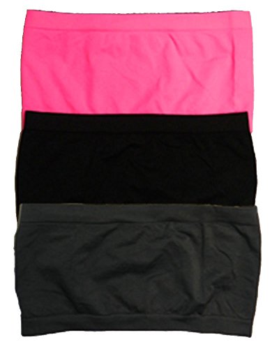 3 Pack Seamless Bandeau Top Nylon Spandex Multiple Colors,One Size,3 Pack: Dk Grey/Fuschia/Black.3 Pack: Dk