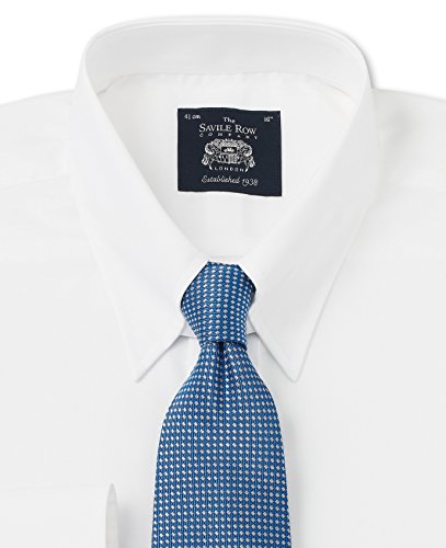 

Savile Row Men's White Poplin Tab Collar Classic Fit Dress Shirt Neck Size 17.5" Single Cuff