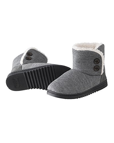 Dearfoams Women's Indoor/Outdoor Mixed Material Slipper Booties with Faux Shearling Lining