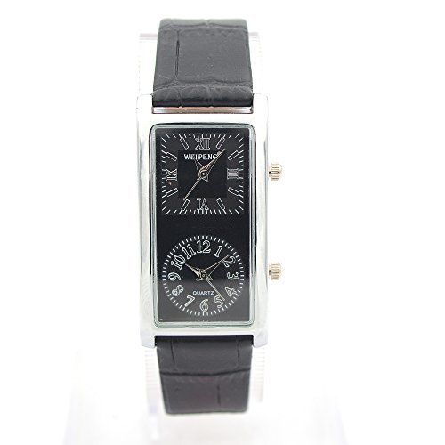 timeconcept Dual Time Zone Black Faux Leather Lady Woman Watch Japan Quartz Movement Wrist Watch
