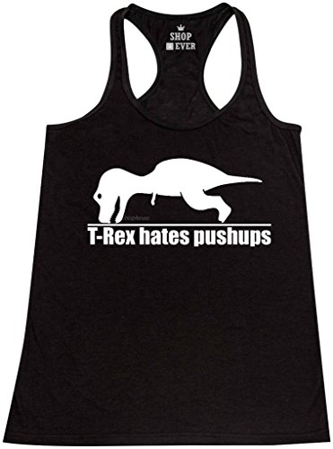 Shop4Ever® T-Rex Hates Pushups Women's Racerback Tank Top Gym Workout Tank Tops