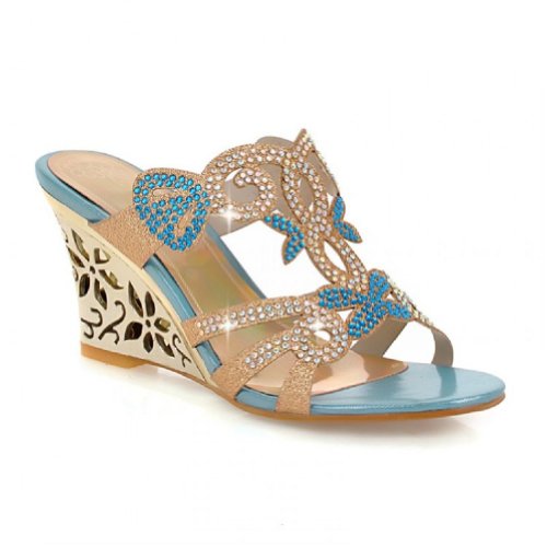 Charm Foot Fashion Rhinestone Womens Wedge Heel Open Toe Sandals Slippers