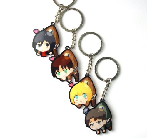 Attack on Titan Eren Mikasa Armin Levi Set of 4 Keychains Cosplay Accessories
