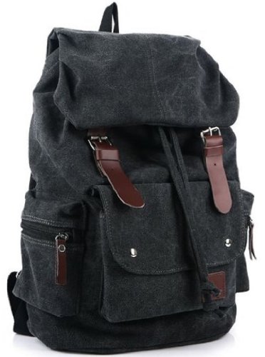 AM Landen®Stylish Canvas Backpack School Bag Travel Bag(Black)