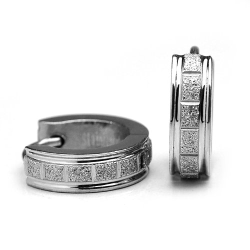 Sirius Jewelry Mens Earrings Silver Color Rectangle Stainless Steel Huggie Hoop Set, 2pcs
