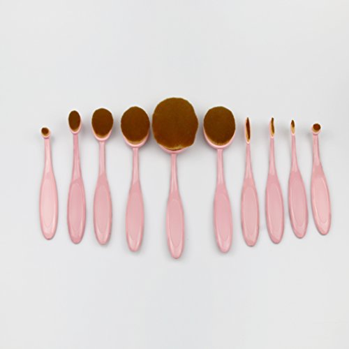 BeautyKate 10 Pcs Pink Toothbrush Oval Makeup Brushes Set