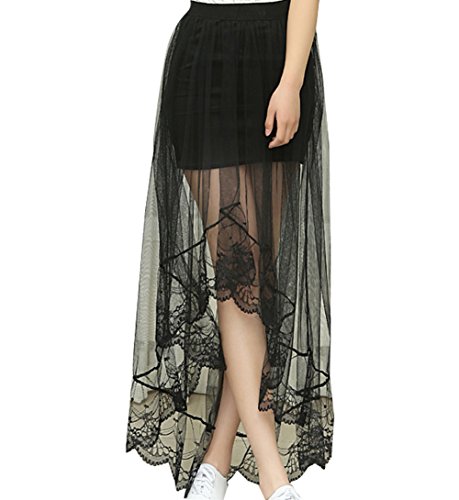 Shawhuaa Womens Boho Chiffon Lace High Low Asymmetrical Long Maxi Skirt