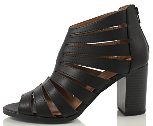 Delicious Women's Juliet Open Toe Cutout Strappy Chunky Heel Ankle Bootie