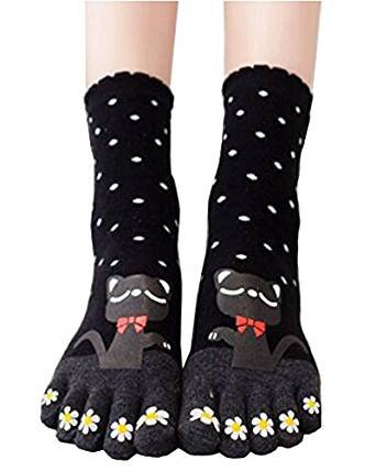 Urban CoCo Women Toe Socks Funky Finger Socks Lucky Cat Toes Socks