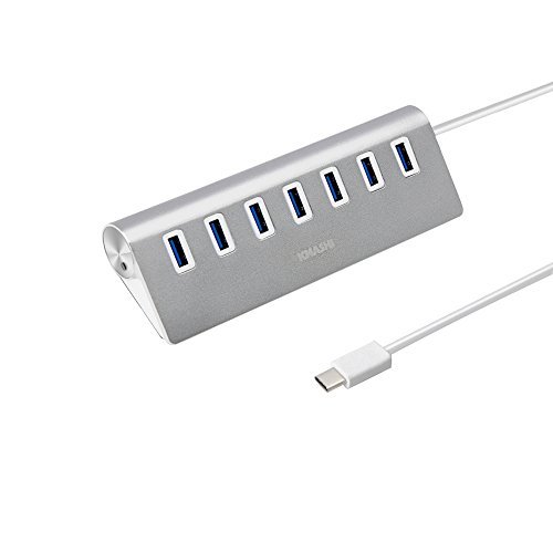 KMASHI USB Type C to USB 3.0 Hub - USB-C to 7-Port USB 3.0 Hub for USB Type-C Devices Including the new MacBook, ChromeBook Pixel and More (Silver Aluminum) (white)