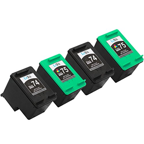 LxTek Remanufactured Ink Cartridge Replacement For HP 74 & HP 75 (2 Black | 2 Tri-Color) CB335WN CB337WN