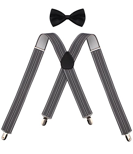 ORSKY Pre Tied Bow Tie and Suspenders for Men Adjustable X Back Suspenders