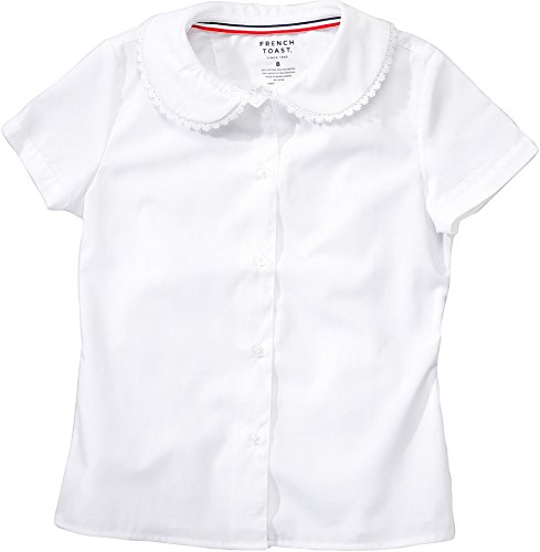 FRENCH TOAST Girls Short Sleeve Peter Pan Blouse with Lace Trim Collar - E9322 - White, 6