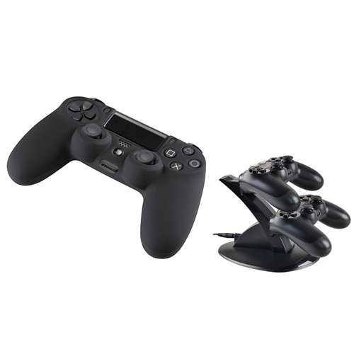 

Everydaysource® Compatible With Sony PlayStation 4 (PS4) Controller 2 x Black Silicone Skin Case + 1 x Dual USB Stand Charger Charging Station