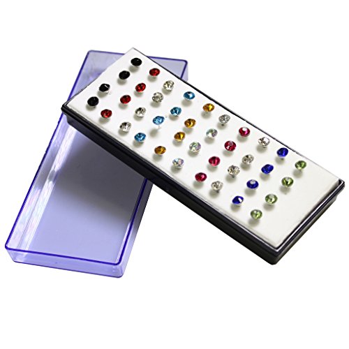Set of 40 (20 Pairs) Rhinestone Crystal 5mm Stud Earrings Gems Multi Colours by Kurtzy