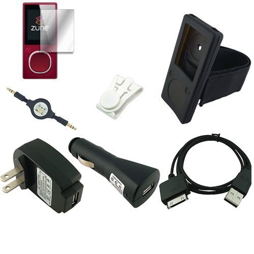 

Microsoft Zune 4GB / 8GB / 16GB - Black Silicone Skin Charging Combo, with Silicone Skin, USB 2in1 Sync Charging Cable, USB Car Charger, USB Wall Charger, Retractable MP3 Jack 3.5mm to 3.5mm Auxilary Cable and a Screen Guard / Protector