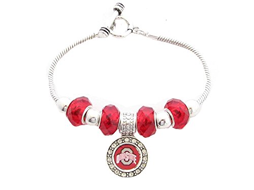 Ohio State Buckeyes Red Slider Glass Bead Silver Toggle Bracelet