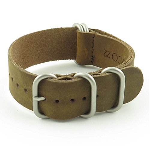 StrapsCo Leather G10 Nato Zulu Watch Strap with Matte Stainless Steel Rings