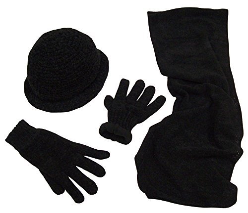 N'Ice Caps Womens Crocheted Chenille 3PC Accessory Set With Fleece Lining