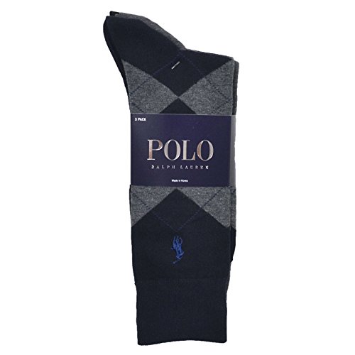 Polo Ralph Lauren Mens Dress Socks (Navy Multi), Pack or 3, Sock size 10-13 and Shoe size 6-12-1/2