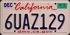 California DMV.CA.GOV license plate blue numbers on white