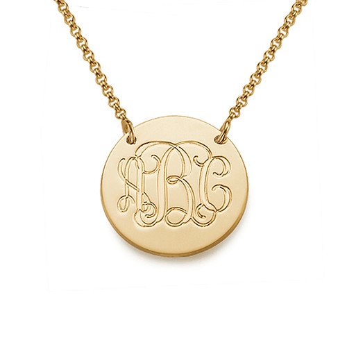 Solid 18k Gold Plated Sterling Silver Monogram Disc Necklace - Custom Made with Any Initals!