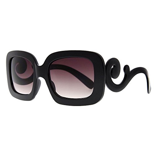 MLC Eyewear ® Fashion Square Sunglasses w/ Baroque Swirl Arms Black Traveler's Edition